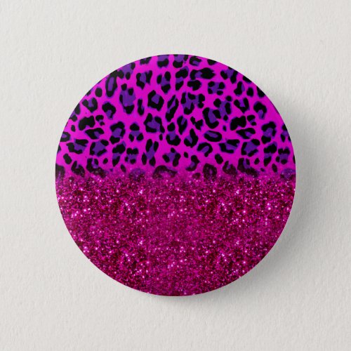 Fashion Modern Pink Purple Glitter Leopard Button