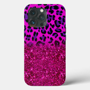 Fashion Modern Pink Purple Glitter Leopard iPhone 13 Pro Case