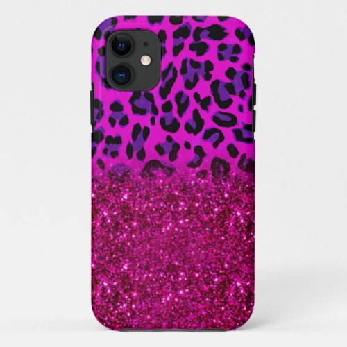 Fashion Modern Pink Purple Glitter Leopard iPhone 11 Case