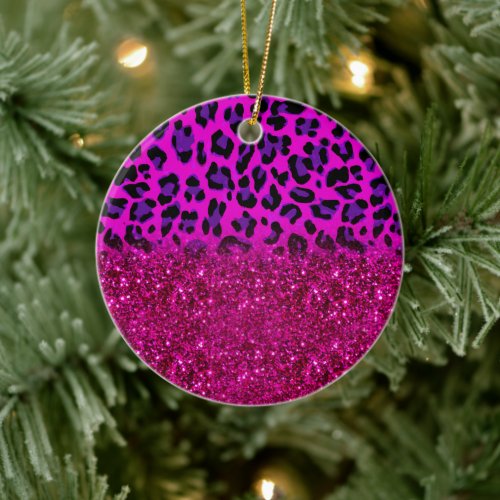 Fashion Modern Pink Purple Glitter Leopard Ceramic Ornament