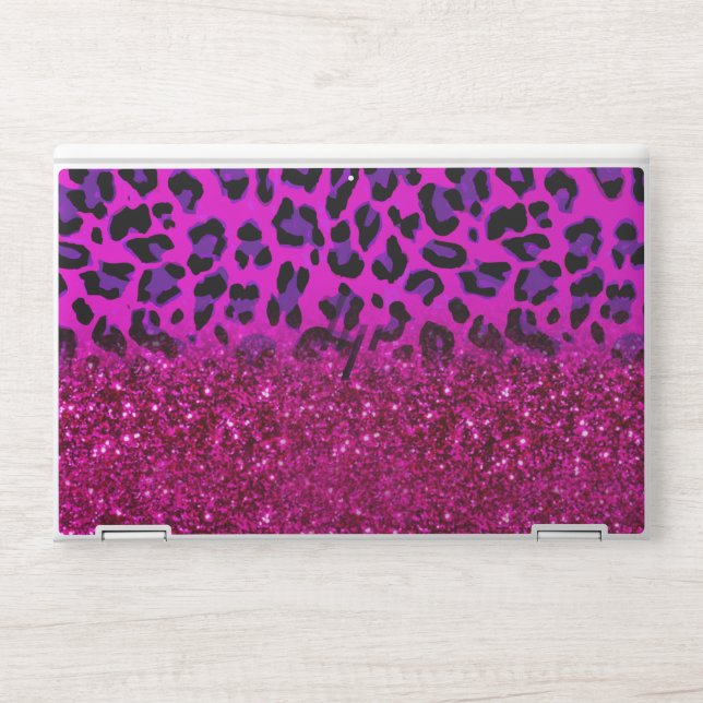 Fashion Modern Pink Purple Glitter Leopard HP Laptop Skin (Front)