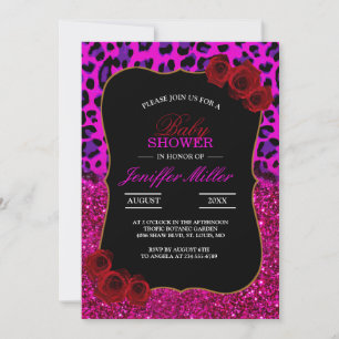 Fashion Modern Pink Purple Glitter Leopard. Invitation
