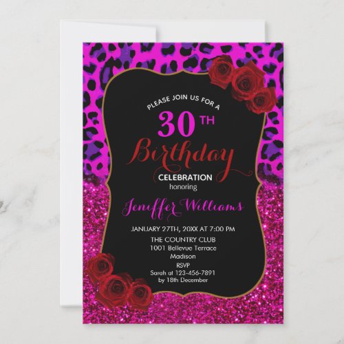 Fashion Modern Pink Purple Glitter Leopard        Invitation