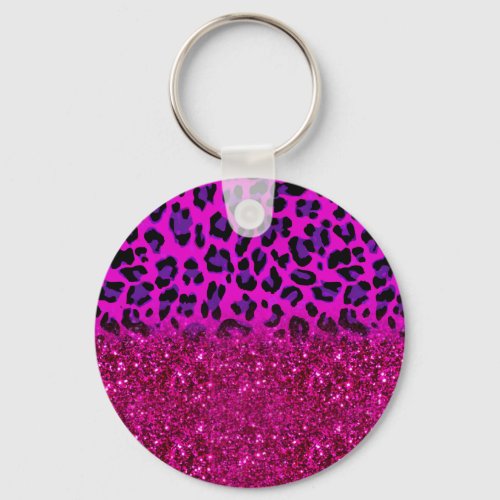 Fashion Modern Pink Purple Glitter Leopard Keychain