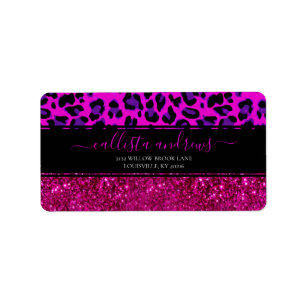 Fashion Modern Pink Purple Glitter Leopard. Label