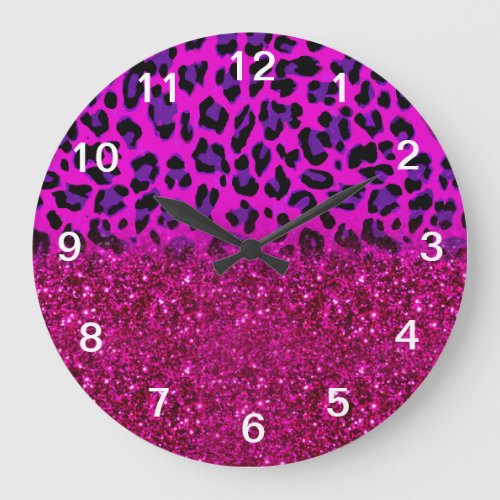 Fashion Modern Pink Purple Glitter Leopard Large Clock