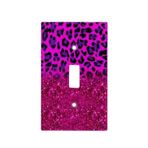 Fashion Modern Pink Purple Glitter Leopard Light Switch Cover