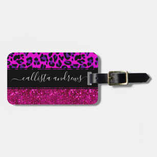 Fashion Modern Pink Purple Glitter Leopard.        Luggage Tag