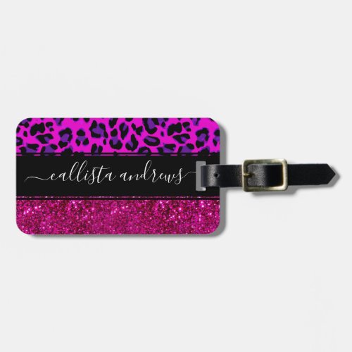 Fashion Modern Pink Purple Glitter Leopard        Luggage Tag