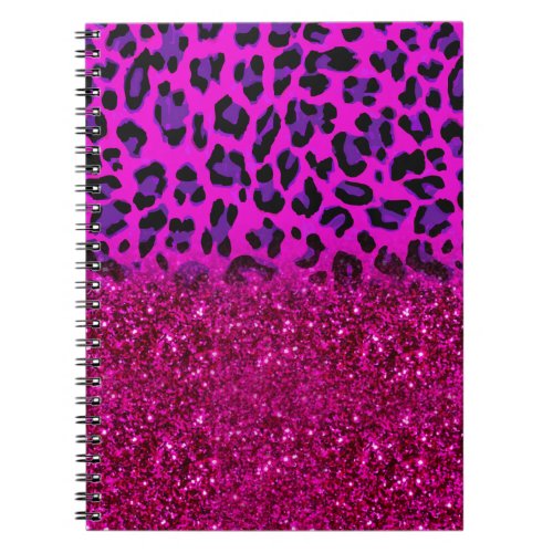 Fashion Modern Pink Purple Glitter Leopard Notebook