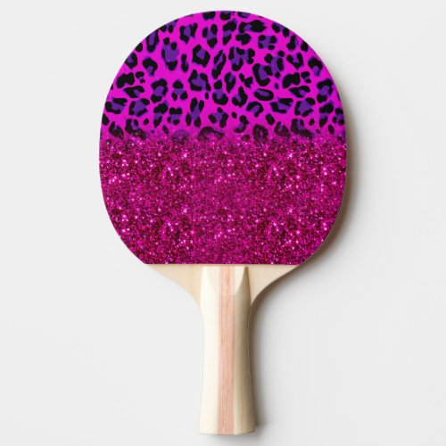 Fashion Modern Pink Purple Glitter Leopard Ping Pong Paddle