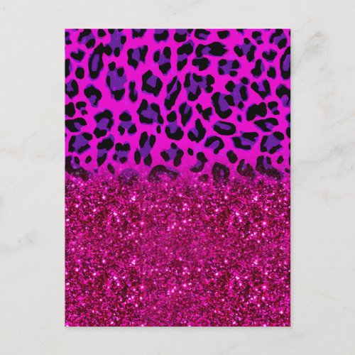 Fashion Modern Pink Purple Glitter Leopard Postcard