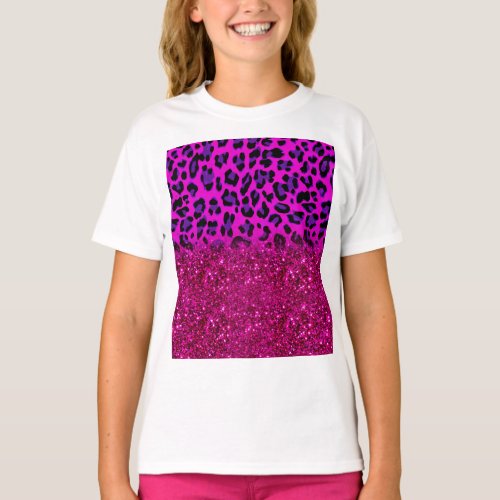 Fashion Modern Pink Purple Glitter Leopard T_Shirt