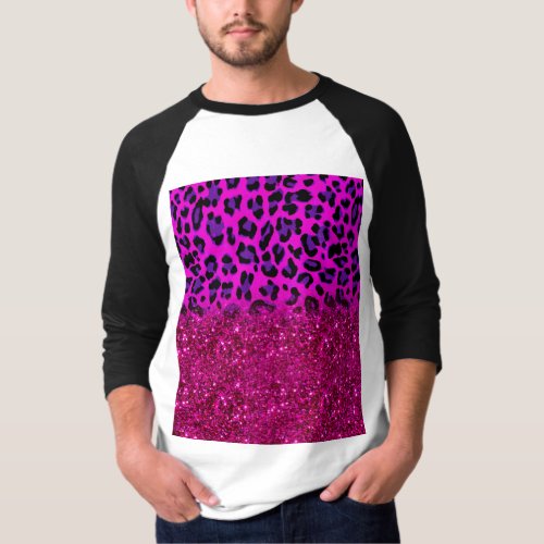 Fashion Modern Pink Purple Glitter Leopard T_Shirt