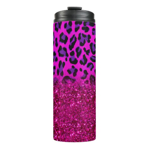 Fashion Modern Pink Purple Glitter Leopard Thermal Tumbler