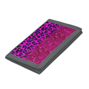Fashion Modern Pink Purple Glitter Leopard Tri-fold Wallet