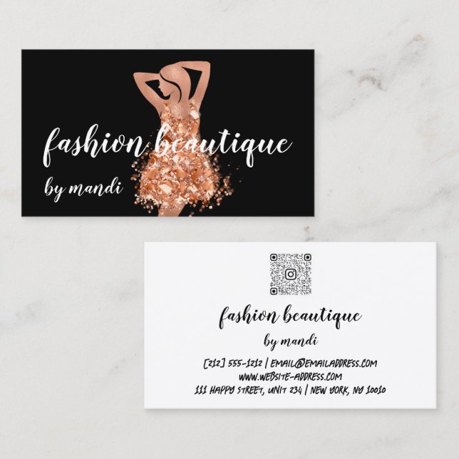 Fashion Online Shop Logo  Copper Rose Dress QRCode Business Card (Front/Back)