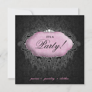 Fashion Party Elegant Damask Pink Gray Invitation