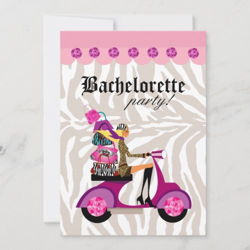 Fashion Party Invite Scooter Woman Zebra Blonde