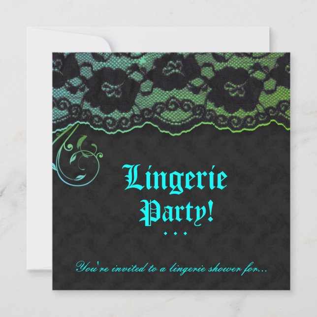 Fashion Party Pine Lace Blue Green Black Invitation (Front)