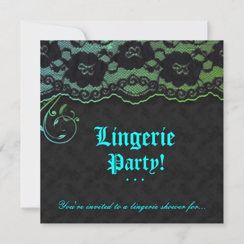 Fashion Party Pine Lace Blue Green Black Invitation