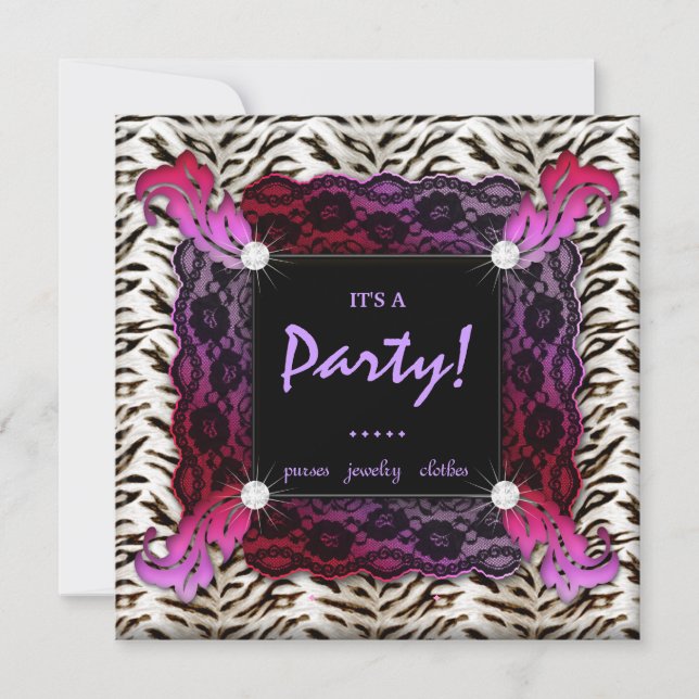 Fashion Party Zebra Lace Red Hat Invite (Front)