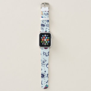 Fashion patch badges. Seamless pattern with pink g Apple Watch Band