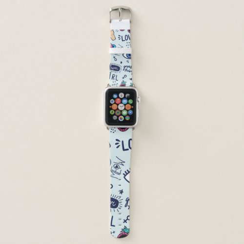 Fashion patch badges. Seamless pattern with pink g Apple Watch Band