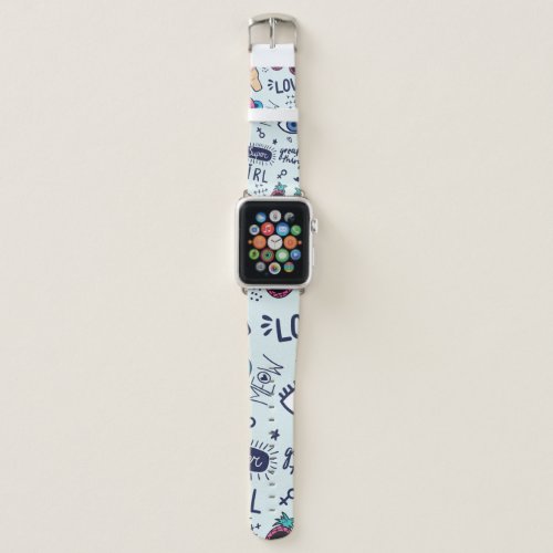 Fashion patch badges Seamless pattern with pink g Apple Watch Band