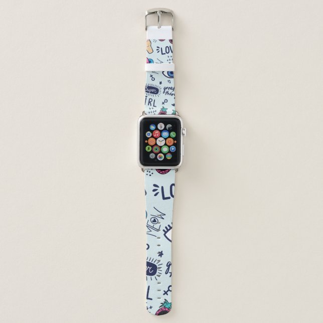 Fashion patch badges. Seamless pattern with pink g Apple Watch Band (Front)