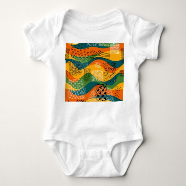 Fashion Patchwork: Undulating Abstract Art Baby Bodysuit (Front)