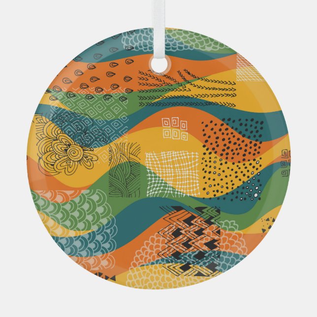 Fashion Patchwork: Undulating Abstract Art Glass Ornament (Front)