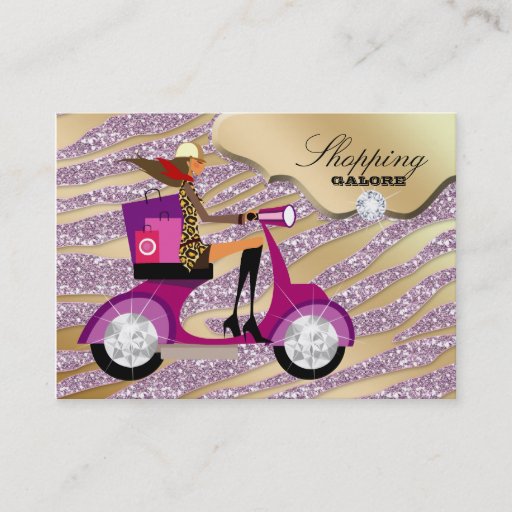 Customizable Fashion Personal Shopper Jewelry Gold Pink Glitter Business Card Template