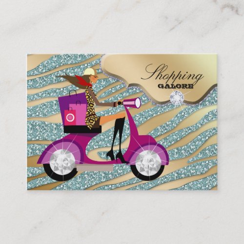 Fashion Personal Shopper Jewelry Gold Teal Glitter Business Card Template