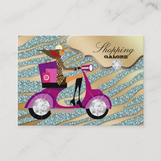 Customizable Fashion Personal Shopper Jewelry Gold Teal Glitter Business Card Template