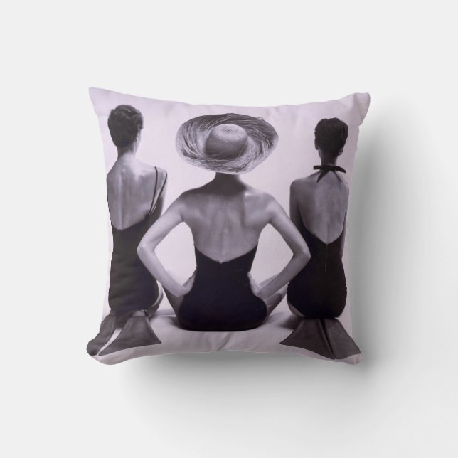 FASHION PHOTOGRAPH OF SWIMWEAR FROM THE 50s Throw Pillow (Front)