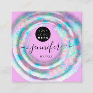 Fashion Pink Floral Boutique Logo Pastel Holograph Square Business Card