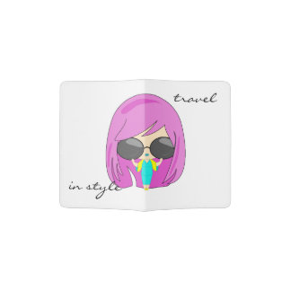 Fashion pink hair kawaii girl passport holder