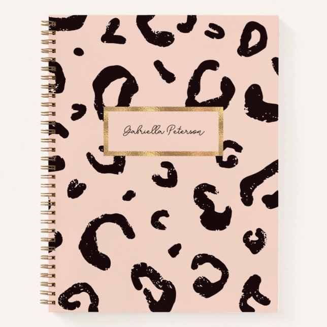 Fashion Pink Leopard Pattern & Gold Frame Notebook (Front)