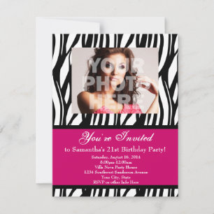 Fashion Pink Zebra Custom Party Invitations