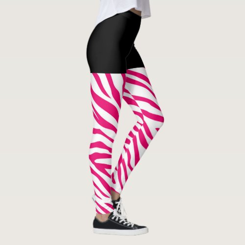 Fashion Pink Zebra Stripes Decor on Leggings