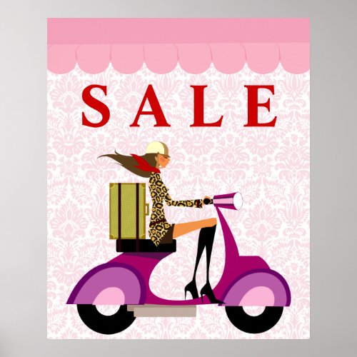 Fashion Poster Sale Scooter Woman Pink