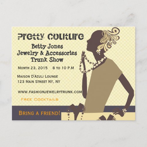 Fashion Pretty Couture  Jewelry Trunk Show Invitation Postcard