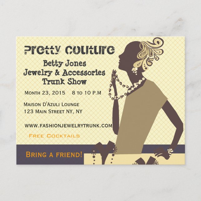 Fashion Pretty Couture  Jewelry Trunk Show Invitation Postcard (Front)