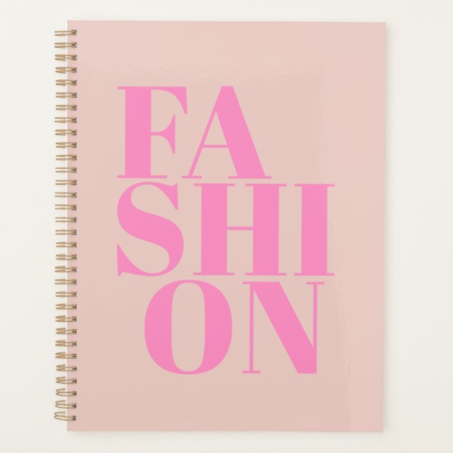 Fashion Print Preppy Peach Pink Typography Planner (Front)