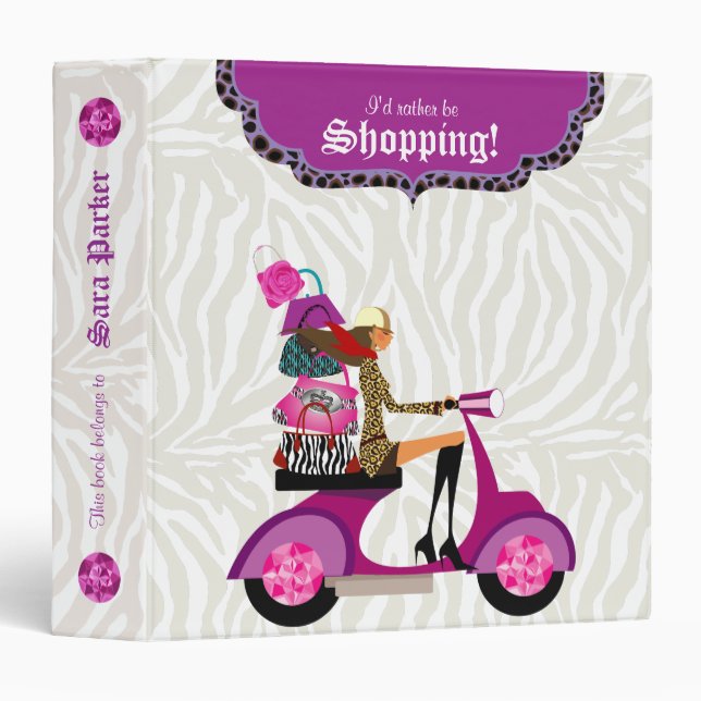 Fashion Purse School Binder Portfolio Zebra Purple (Front/Spine)