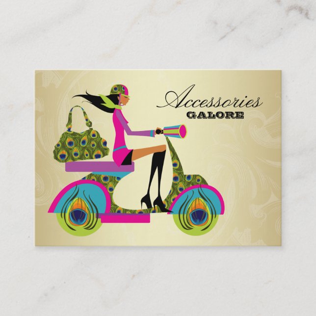 Fashion Purses Jewellery Scooter Peacock Zebra Gol Business Card (Front)