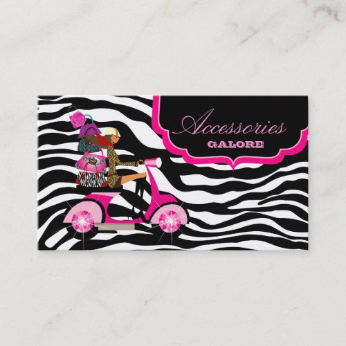 Fashion Purses Jewelry Hot Pink Black Zebra Business Card Template