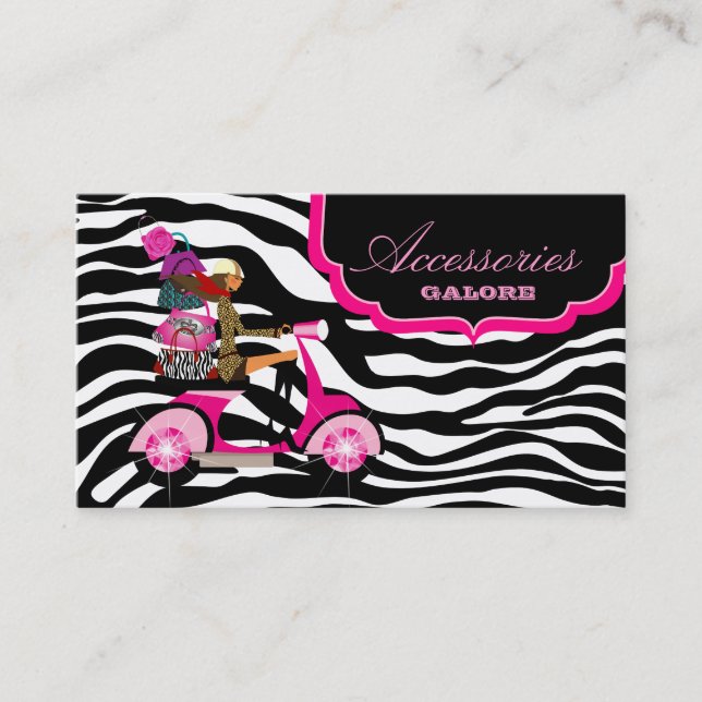 Fashion Purses Jewelry Hot Pink Black Zebra Business Card (Front)