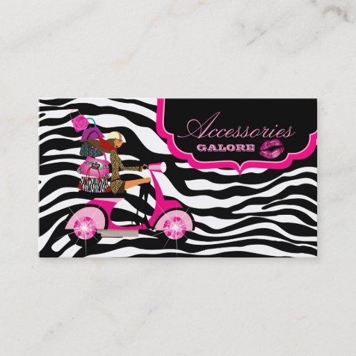 Customizable Fashion Purses Jewelry Hot Pink Black Zebra Lips Business Card Template